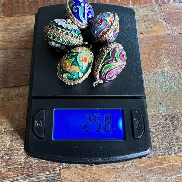 5 Antique Russian Imperial Filigree Enamel Silver Egg Pendant Charms - Picture 9 of 11